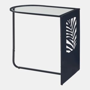 Mesa de apoio semi-oval de metal e vidro Ulvik 50x50x35cm - Preto en.casa