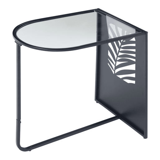 Mesa de apoio semi-oval de metal e vidro Ulvik 50x50x35cm - Preto en.casa