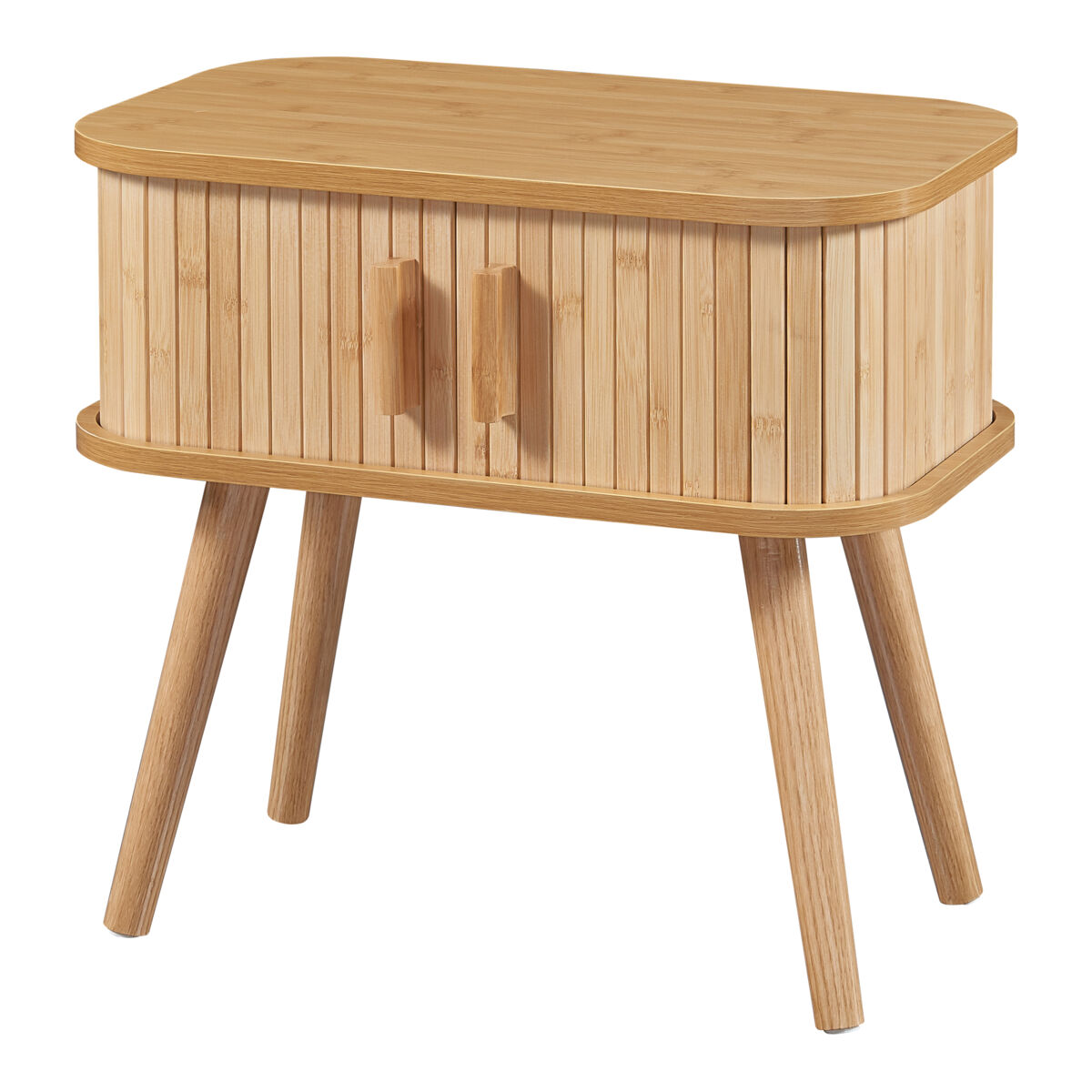 Mesa auxiliar Nordkapp con puertas MDF bambú [en.casa]
