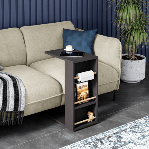 Mesa de apoio Siikainen com rodas e barra anti-queda 65x44x29cm - Preto en.casa