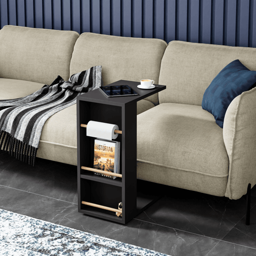 Mesa de apoio Siikainen com rodas e barra anti-queda 65x44x29cm - Preto en.casa