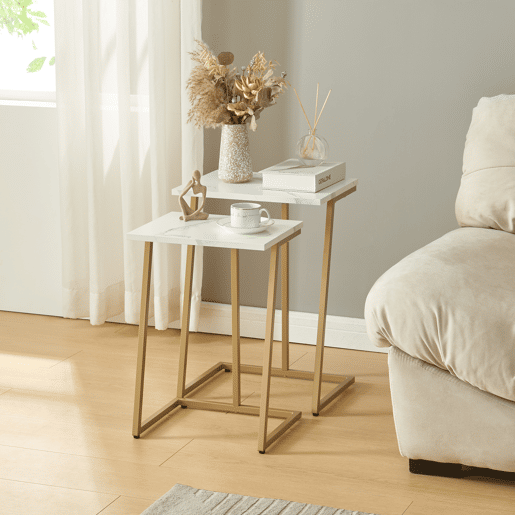 Conjunto de 2 mesas de encaixe Salem 40x30x56cm - Mármore branco  dourado en.casa