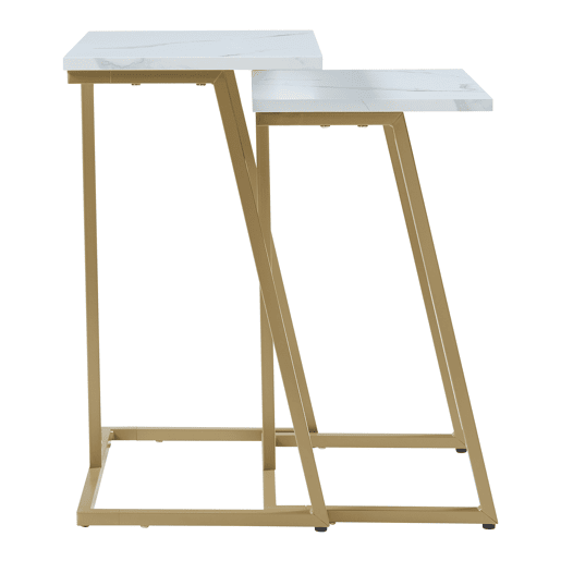 Conjunto de 2 mesas de encaixe Salem 40x30x56cm - Mármore branco  dourado en.casa