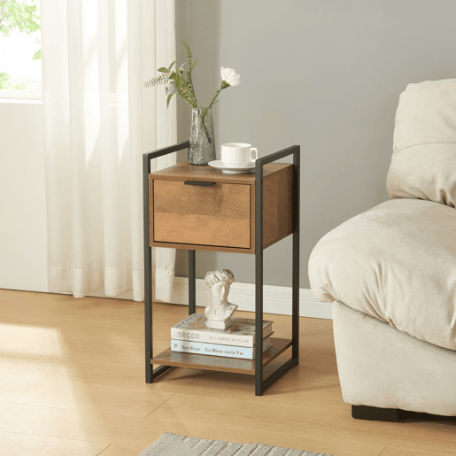 Mesa de apoio Namsskogan com gaveta 62x33x32cm - Efeito nogueira en.casa