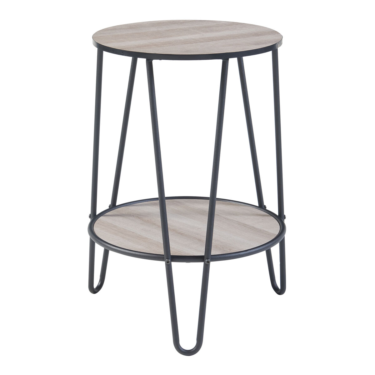 Mesa auxiliar ylöjärvi redonda con estante mdf metal 61x44x44cm - negro/roble [en.casa]