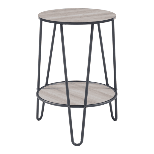 Mesa de apoio redonda Ylöjärvi com prateleira metálica MDF 61x44x44cm - PretoCarvalho en.casa
