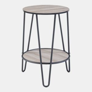 Mesa de apoio redonda Ylöjärvi com prateleira metálica MDF 61x44x44cm - PretoCarvalho en.casa