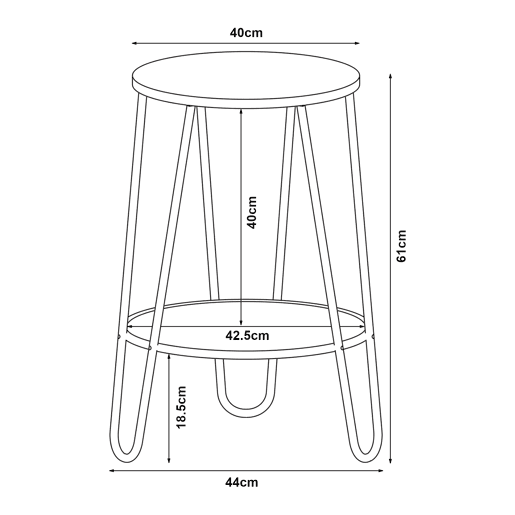 Mesa de apoio redonda Ylöjärvi com prateleira metálica MDF 61x44x44cm - PretoCarvalho en.casa