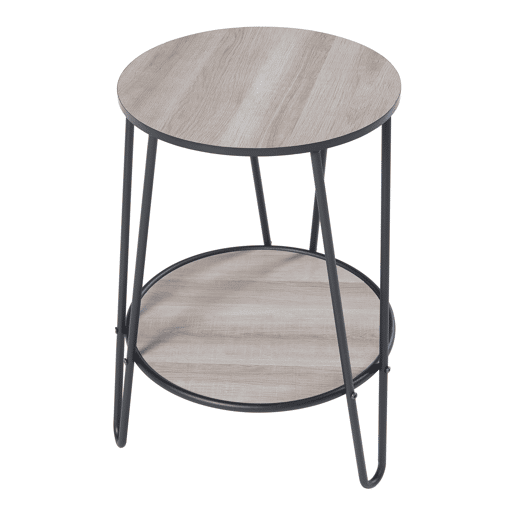 Mesa de apoio redonda Ylöjärvi com prateleira metálica MDF 61x44x44cm - PretoCarvalho en.casa