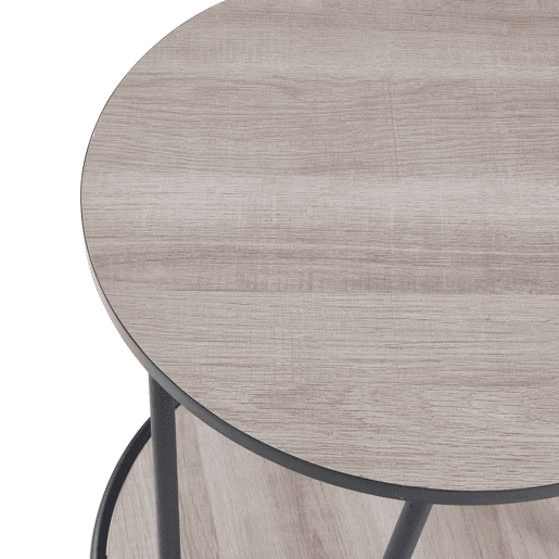 Mesa de apoio redonda Ylöjärvi com prateleira metálica MDF 61x44x44cm - PretoCarvalho en.casa