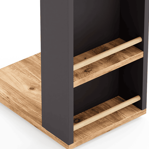 Mesa de apoio Siikainen com rodas e barra anti-queda 65x44x29cm - Preto  Madeira en.casa