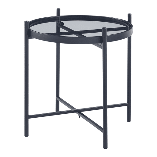Mesa lateral redonda de metal em vidro temperado Lier 46xØ42cm - Preto en.casa