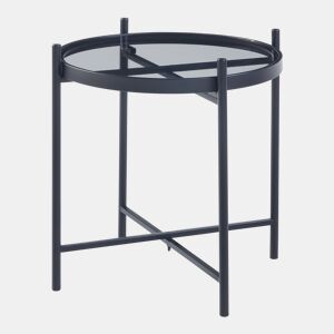 Mesa lateral redonda de metal em vidro temperado Lier 46xØ42cm - Preto en.casa