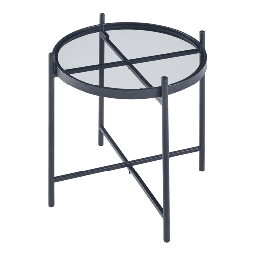 Mesa lateral redonda de metal em vidro temperado Lier 46xØ42cm - Preto en.casa