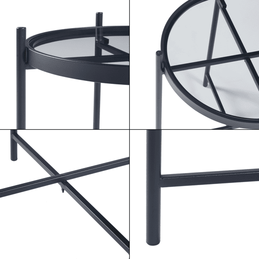 Mesa lateral redonda de metal em vidro temperado Lier 46xØ42cm - Preto en.casa