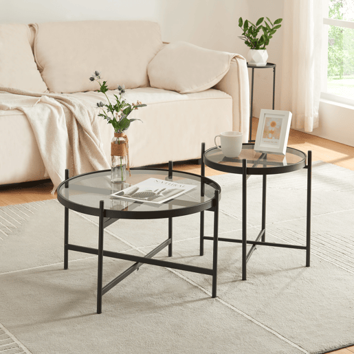 Mesa lateral redonda de metal em vidro temperado Lier 46xØ42cm - Preto en.casa