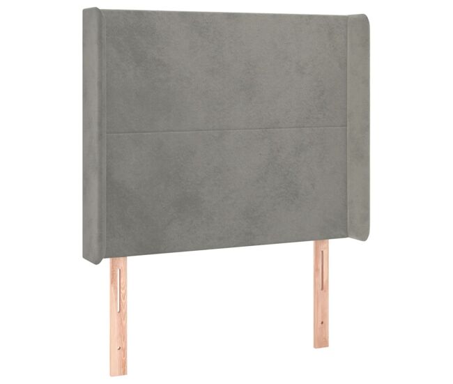 Cabecero con orejas de terciopelo gris claro 93x16x118/128 cm