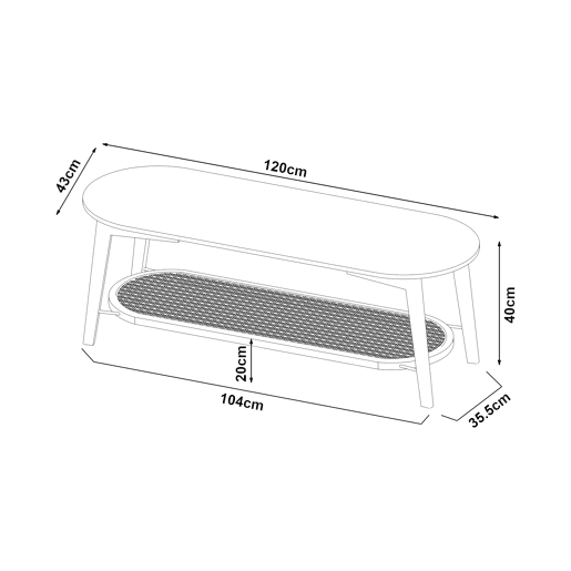 Mesa de centro Taivalkoski 120x43x40cm - PretoRattan en.casa