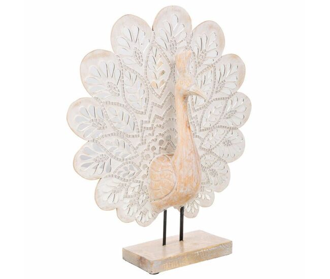 Figura decorativa alexandra house living natural vidrio madera mdf pavo real 53 x 12 x 46 cm