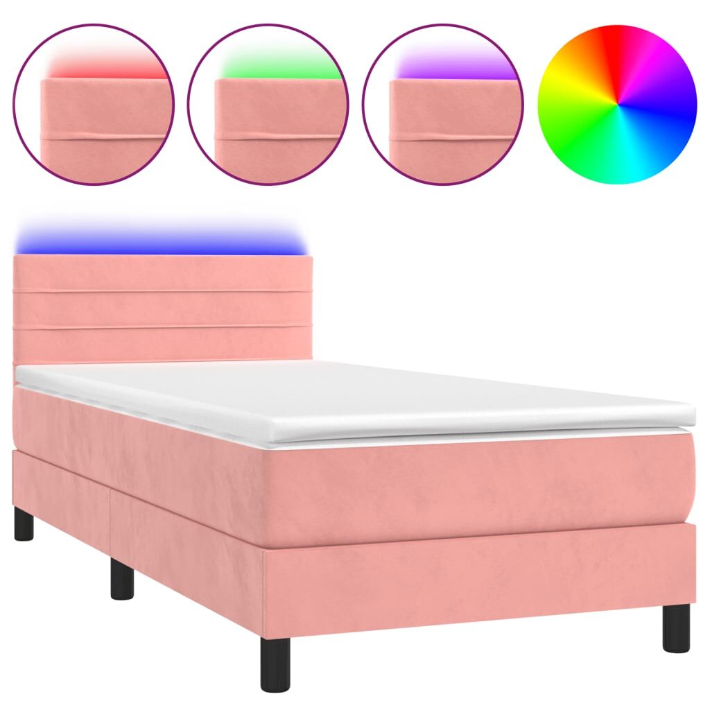 Cama box spring colchón y led terciopelo rosa 90x200 cm rayas horizontales