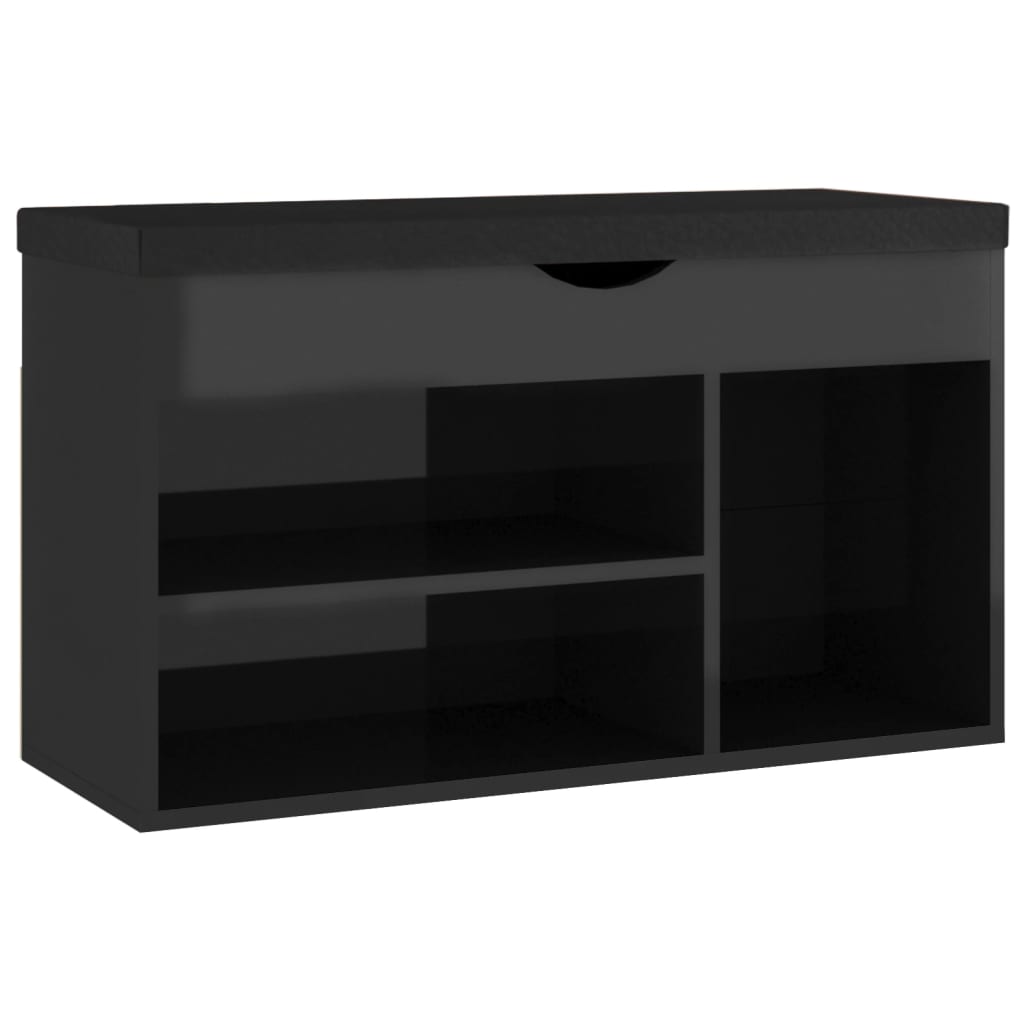 Vividaxl banco zapatero con cojín madera de ingeniería negro brillo