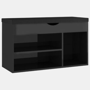 vidaXL Banco sapateira + almofadão contr. 80x30x47 cm preto brilhante