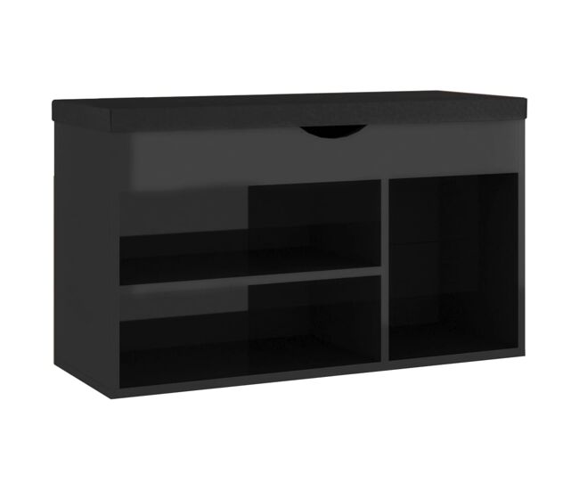Vividaxl banco zapatero con cojín madera de ingeniería negro brillo