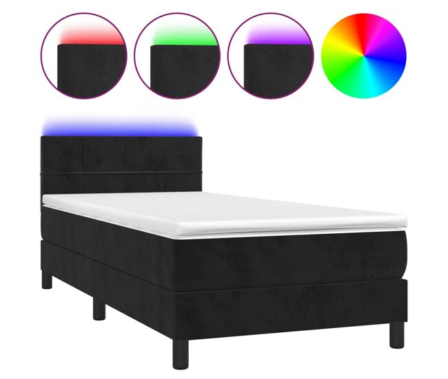 Cama box spring colchón y led terciopelo negro 80x200 cm bloques con cuadros