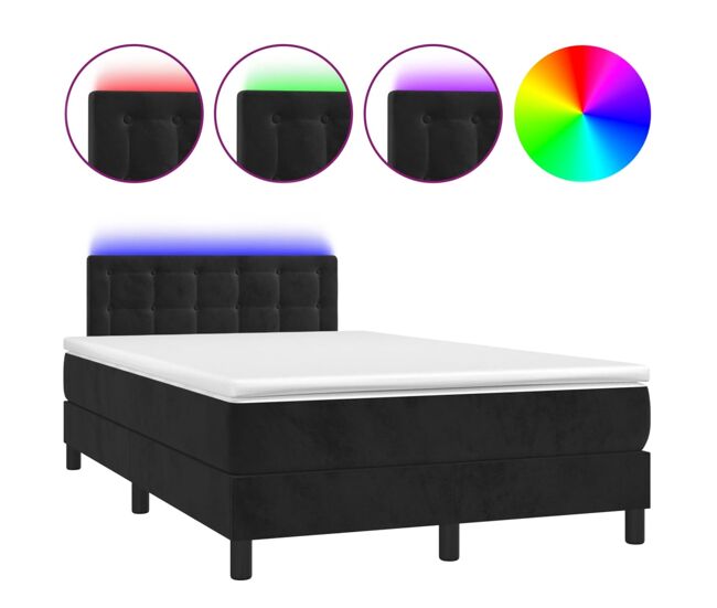 Cama box spring colchón y led terciopelo negro 120x200 cm botones