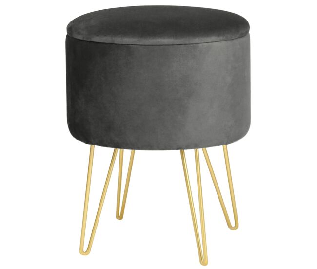 Puf akord lili de terciopelo con almacenamiento y tapa extraíble, color gris 45 cm de altura