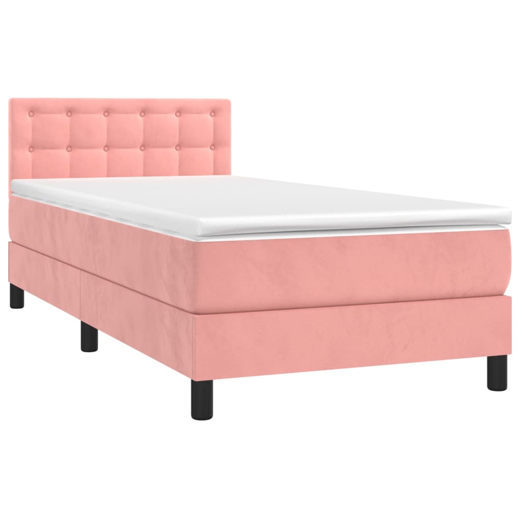 Cama box spring colchón y led terciopelo rosa 90x190 cm botones