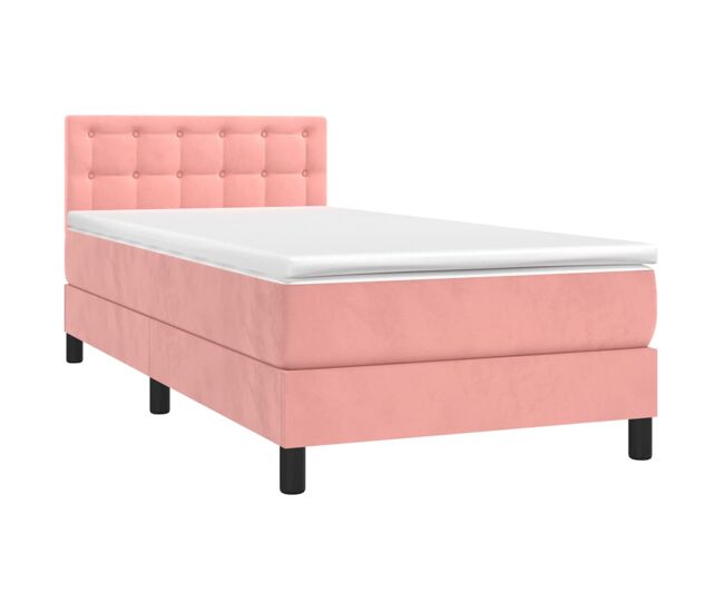 Cama box spring colchón y led terciopelo rosa 90x190 cm botones