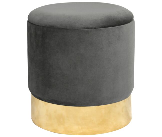 Puf redondo de terciopelo con almacenamiento akord golden gris