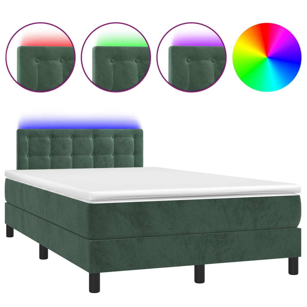 Cama box spring colchón y led terciopelo verde oscuro 120x200cm botones