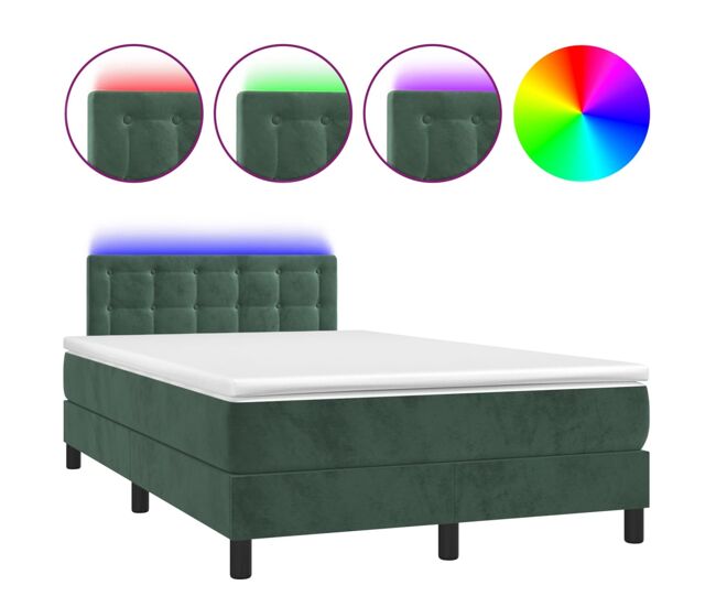 Cama box spring colchón y led terciopelo verde oscuro 120x200cm botones