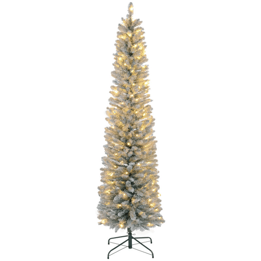 HOMCOM Árvore de Natal 210 cm Árvore de Natal Artificial Nevada com 180 Luzes LED 405 Ramos e Suporte de Metal Árvore de Natal para Sala de Estar Verde e Branco