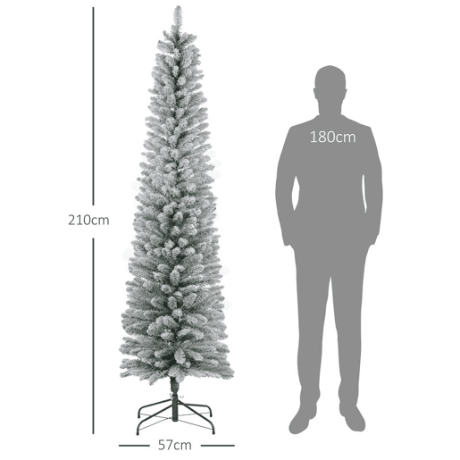 HOMCOM Árvore de Natal 210 cm Árvore de Natal Artificial Nevada com 180 Luzes LED 405 Ramos e Suporte de Metal Árvore de Natal para Sala de Estar Verde e Branco