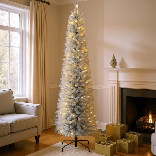 HOMCOM Árvore de Natal 210 cm Árvore de Natal Artificial Nevada com 180 Luzes LED 405 Ramos e Suporte de Metal Árvore de Natal para Sala de Estar Verde e Branco