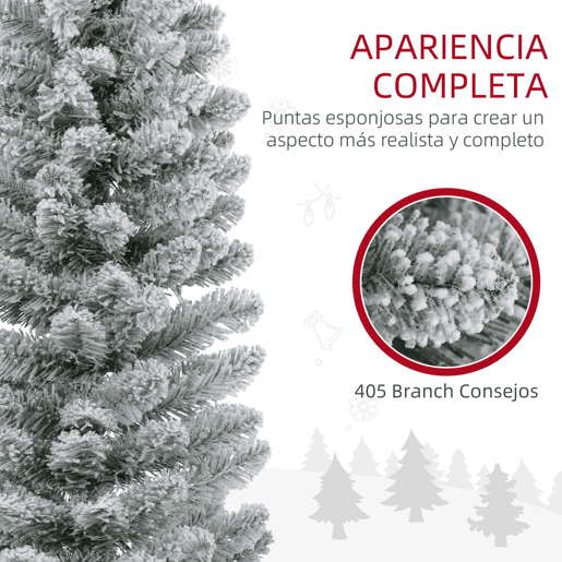 HOMCOM Árvore de Natal 210 cm Árvore de Natal Artificial Nevada com 180 Luzes LED 405 Ramos e Suporte de Metal Árvore de Natal para Sala de Estar Verde e Branco