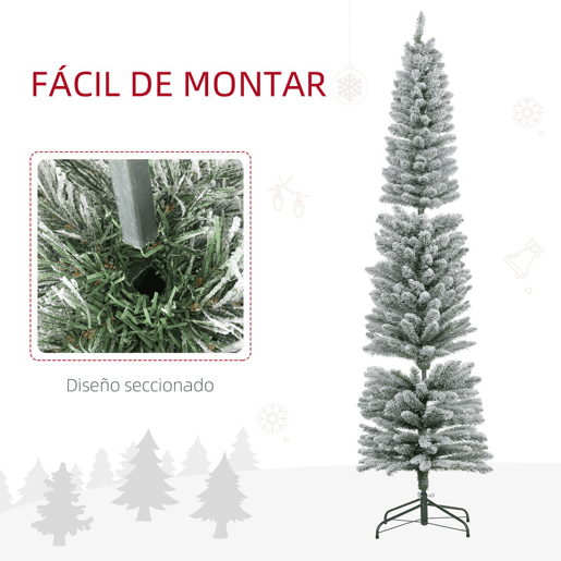 HOMCOM Árvore de Natal 210 cm Árvore de Natal Artificial Nevada com 180 Luzes LED 405 Ramos e Suporte de Metal Árvore de Natal para Sala de Estar Verde e Branco