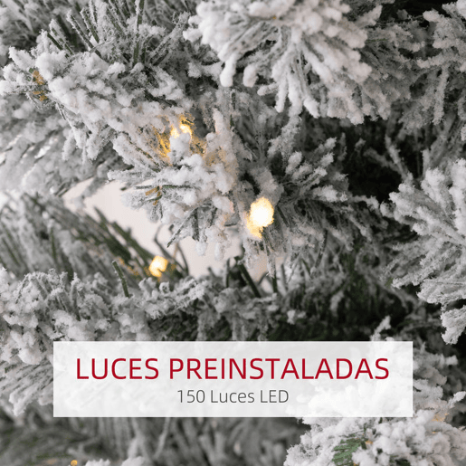 HOMCOM Árvore de Natal 180 cm Árvore de Natal Artificial Nevada com 150 Luzes LED 329 Ramos e Suporte de Metal Árvore de Natal para Sala de Estar Verde e Branco