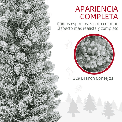 HOMCOM Árvore de Natal 180 cm Árvore de Natal Artificial Nevada com 150 Luzes LED 329 Ramos e Suporte de Metal Árvore de Natal para Sala de Estar Verde e Branco