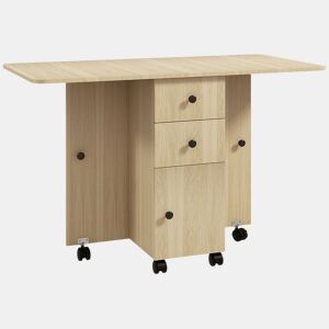 HOMCOM Mesa de Jantar Dobrável com Rodas Mesa Abatível com 2 Gavetas e Armário Mesa Auxiliar Multifuncional para Estúdio Cozinha 120x60x76,5 cm Madeira