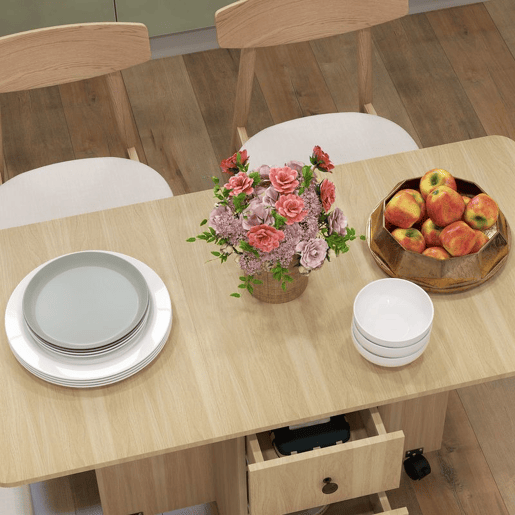 HOMCOM Mesa de Jantar Dobrável com Rodas Mesa Abatível com 2 Gavetas e Armário Mesa Auxiliar Multifuncional para Estúdio Cozinha 120x60x76,5 cm Madeira