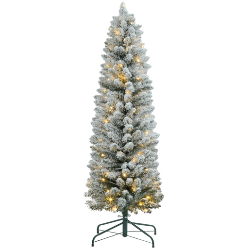 HOMCOM Árvore de Natal 150 cm Árvore de Natal Artificial Nevada com 120 Luzes LED 263 Ramos e Suporte de Metal Árvore de Natal para Sala de Estar Verde e Branco