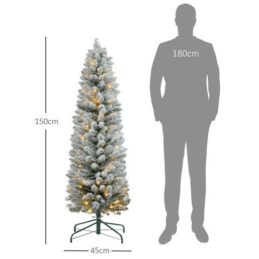 HOMCOM Árvore de Natal 150 cm Árvore de Natal Artificial Nevada com 120 Luzes LED 263 Ramos e Suporte de Metal Árvore de Natal para Sala de Estar Verde e Branco