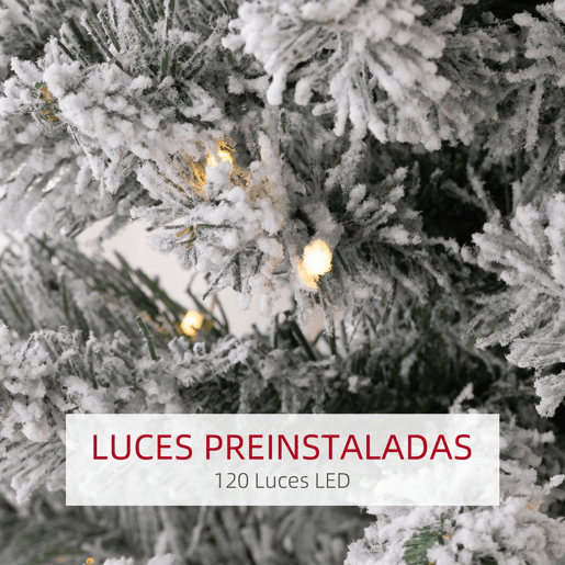 HOMCOM Árvore de Natal 150 cm Árvore de Natal Artificial Nevada com 120 Luzes LED 263 Ramos e Suporte de Metal Árvore de Natal para Sala de Estar Verde e Branco