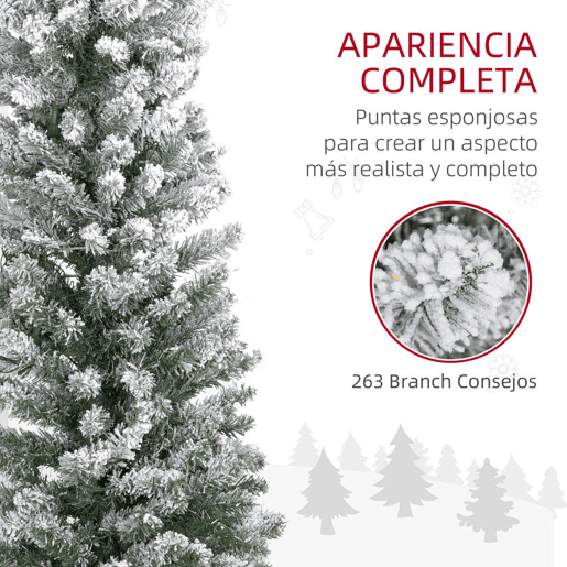 HOMCOM Árvore de Natal 150 cm Árvore de Natal Artificial Nevada com 120 Luzes LED 263 Ramos e Suporte de Metal Árvore de Natal para Sala de Estar Verde e Branco
