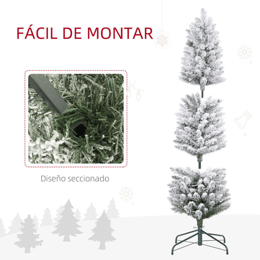 HOMCOM Árvore de Natal 150 cm Árvore de Natal Artificial Nevada com 120 Luzes LED 263 Ramos e Suporte de Metal Árvore de Natal para Sala de Estar Verde e Branco
