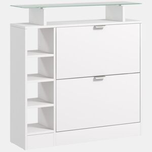 HOMCOM Sapateiro Moderno Sapateiro de Entrada Hall com Gavetas Basculantes, Prateleiras Ajustáveis e Prateleiras Abertas para 12 Pares de Sapatos Sapateiro Estreito para Corredor 89x25x92 cm Branco